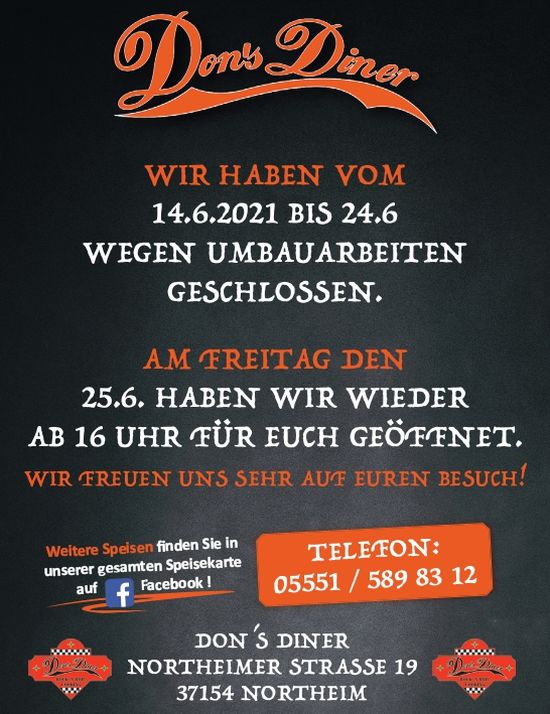 Don´s Diner - Höckelheim/Northeim - Rock´n Roll Cooking - Homepage