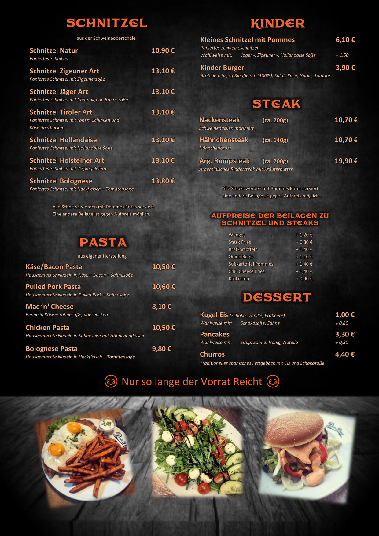 Don´s Diner Speisekarte – Seite 2